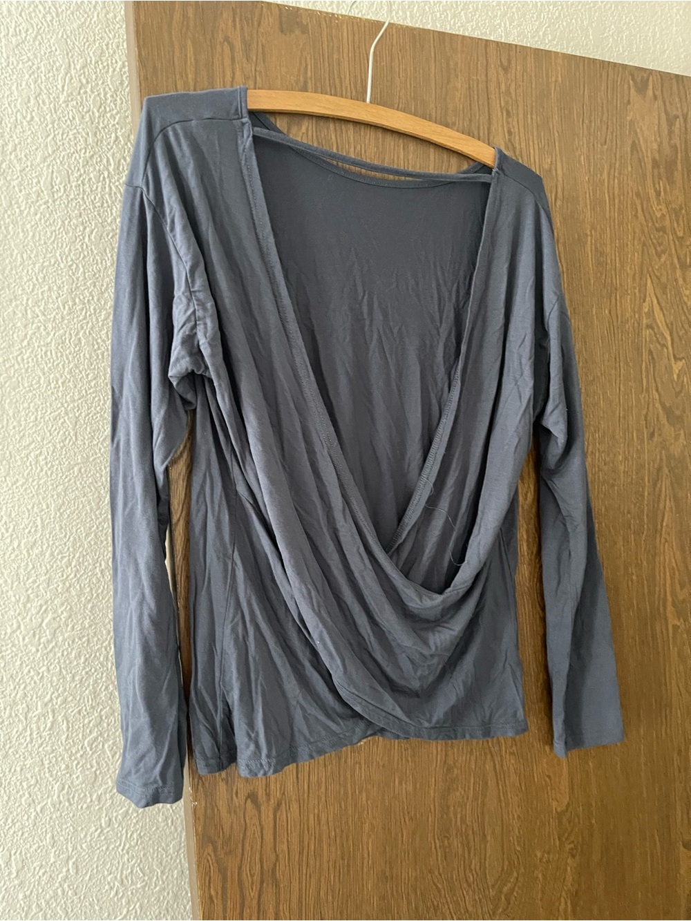 Draped Front Long Sleeve Top - Slate Blue